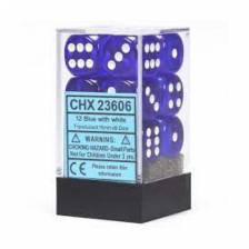 Chessex Translucent 16mm d6 with pips Dice Blocks (12 Dice) - Blue w/white