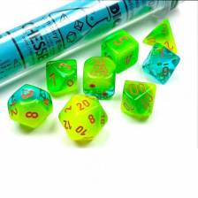 Chessex Gemini Polyhedral Plasma Green-Teal/orange Luminary 7-Die Set